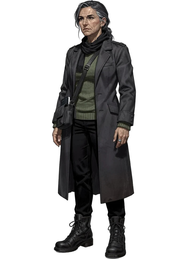 A mystic in a long dark coat with a ritual focus hanging at his chest.